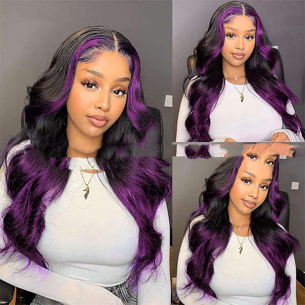 Gradient Purple Headgear Front Lace Real Human Hair