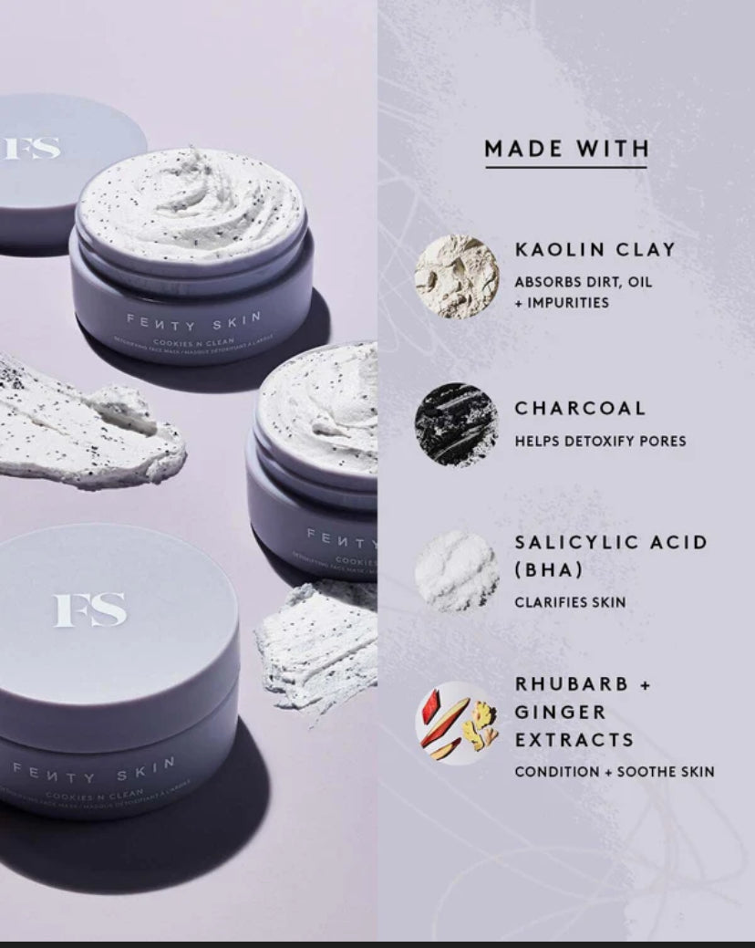 Fenty Skin Cookies N Clean Whipped Clay Pore Detox Face Mask with Salicylic Acid   Charcoal