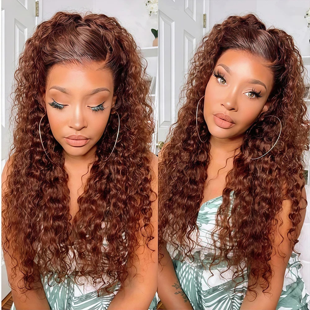 Reddish Brown Water Wave HD Lace Front Wig Human Hair