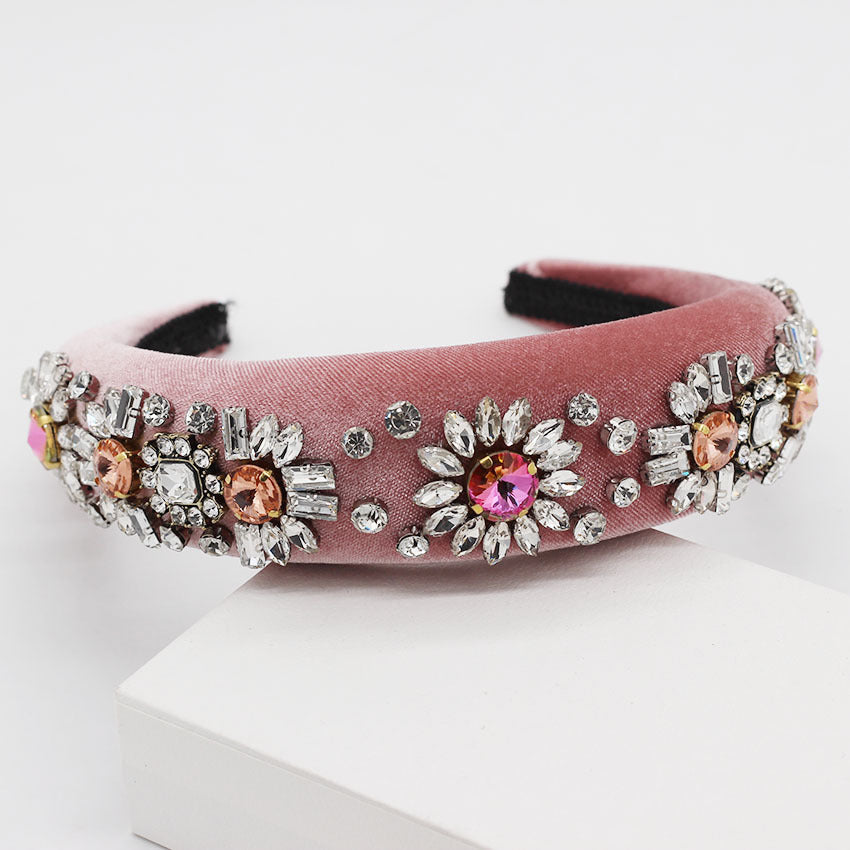 Pearl Diamond Geometric Rhinestone Flower Prom Headband