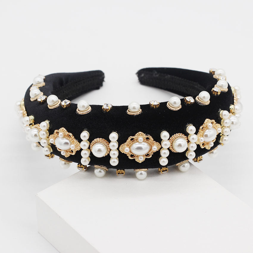 Pearl Diamond Geometric Rhinestone Flower Prom Headband