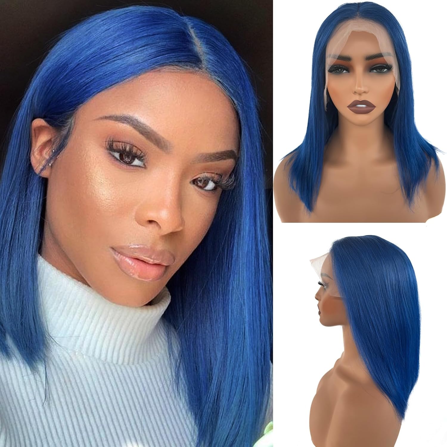 Mint Green Bob Wig Human Hair 10Inch Straight 13x4 HD Transparent Lace Frontal Wig Free Part Wigs Short Bob 100% Human Hair Pre Plucked with Baby Hair and Natural Hairline for Women(10Inch,Mint Green)