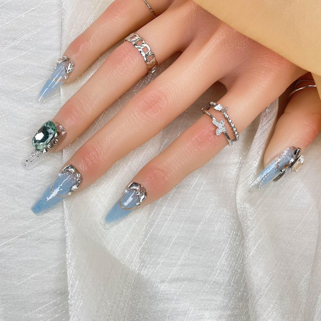 GGDDSHA Handmade Press On Nails, Luxury &Custom Fake Nails 3D Handmade Reusable UVFinished False Nails, Hand-Painted Nail,Nebula Glint