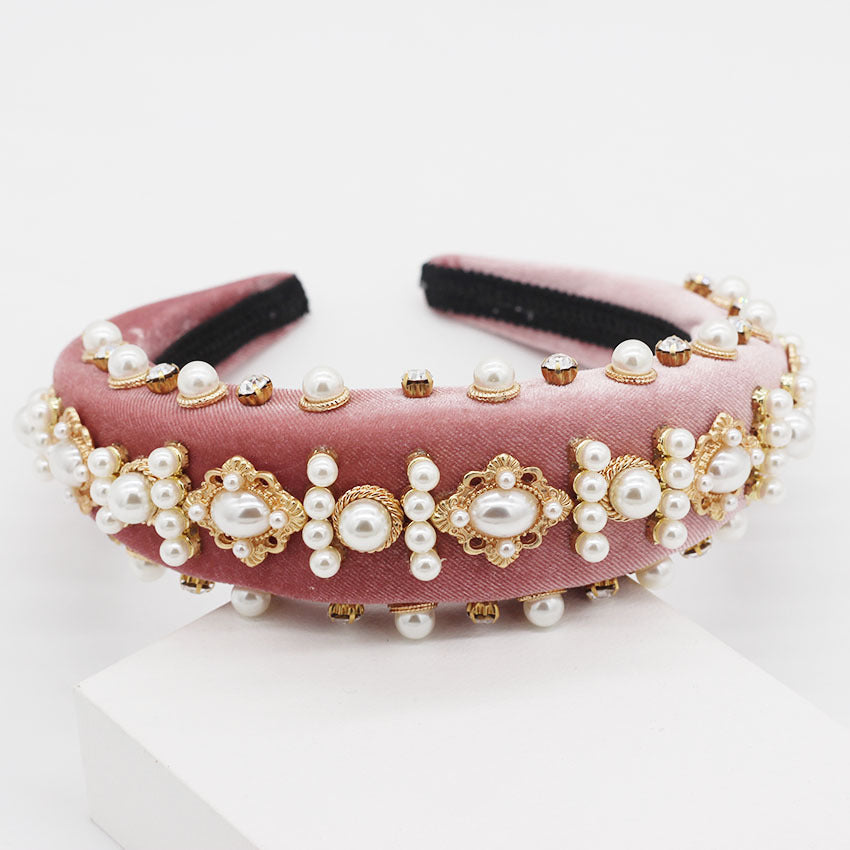 Pearl Diamond Geometric Rhinestone Flower Prom Headband