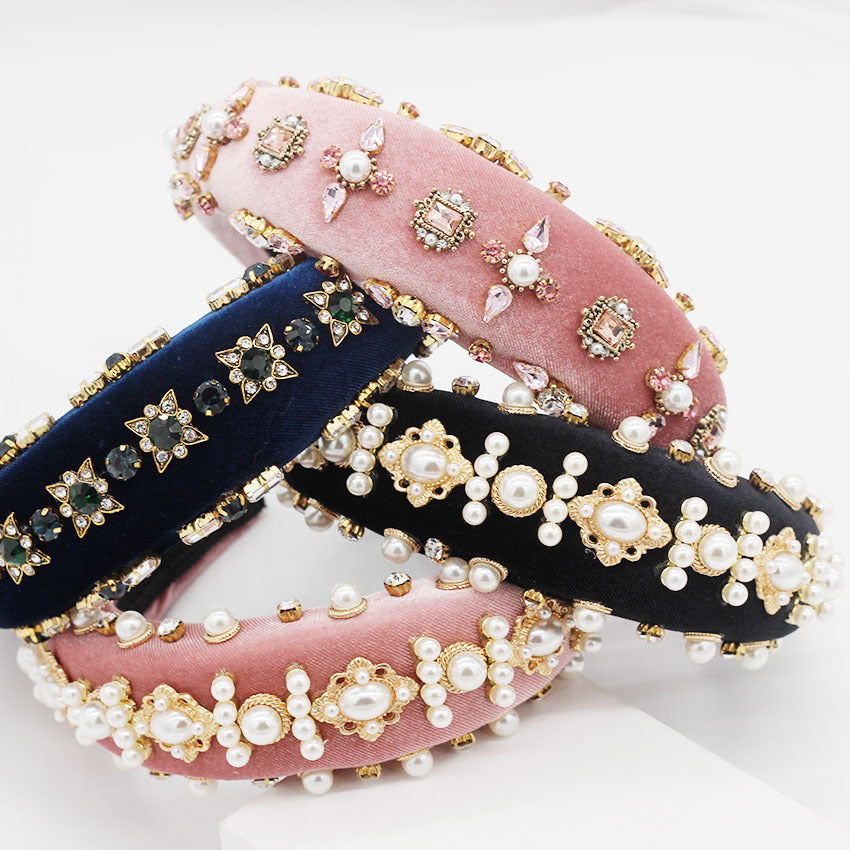 Pearl Diamond Geometric Rhinestone Flower Prom Headband