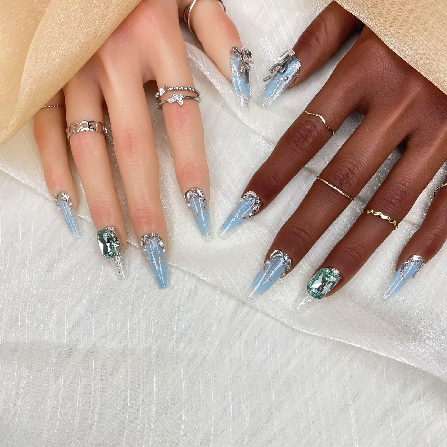 GGDDSHA Handmade Press On Nails, Luxury &Custom Fake Nails 3D Handmade Reusable UVFinished False Nails, Hand-Painted Nail,Nebula Glint